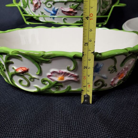 Temptations by Tara Green Dragonfly Ovenware Covered Casserole Set Oval 2qt, 1qt - Picture 7 of 14